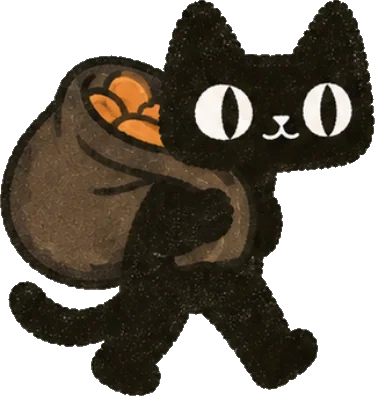 The cat carrying a sack of coins