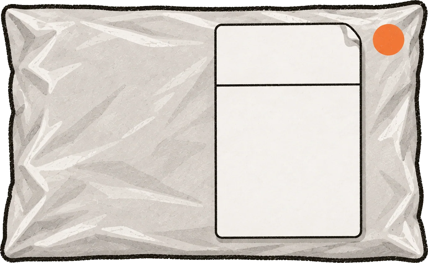 A white mailing bag with a blank shipping label